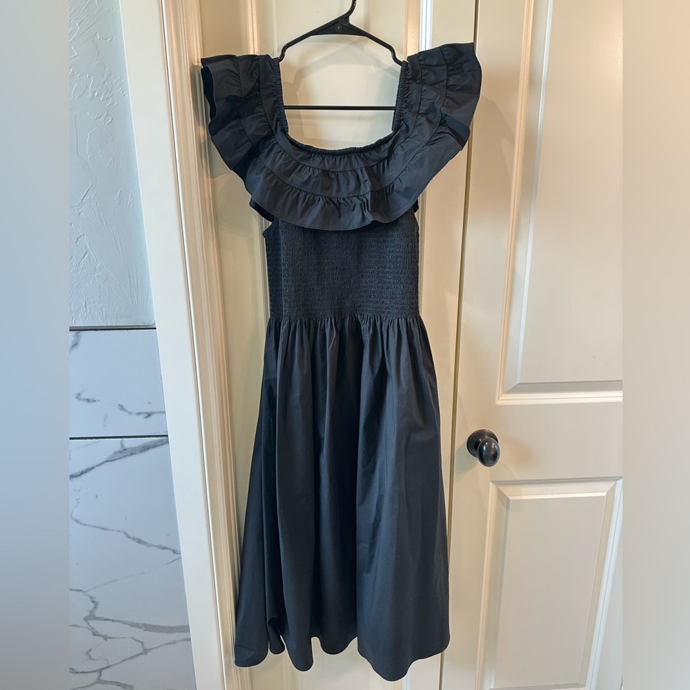 Hill House Black Off-the-Shoulder Ruffled Midi Dress